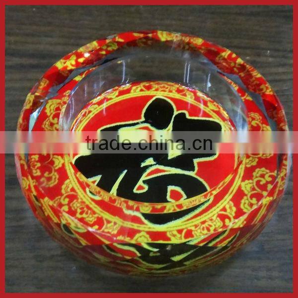 New Stely Fu Word Crystal Ashtray ,Red Crystal Ashtray For Popular Wholesale Festival Items