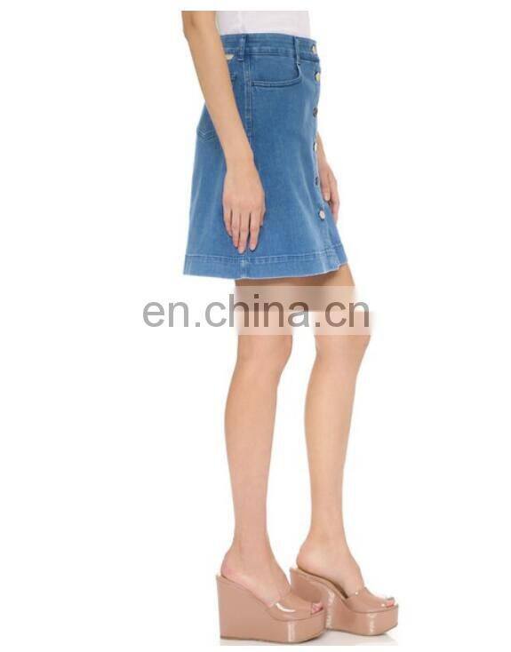 New Desigh Women Jean Skirt,Knee Length Women Denim Skirts,Blue Jean Skirt with Button Girl Denim Skirts