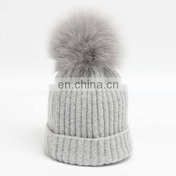 Autumn and winter warm large fox hair wool wool hat adult knitted hat