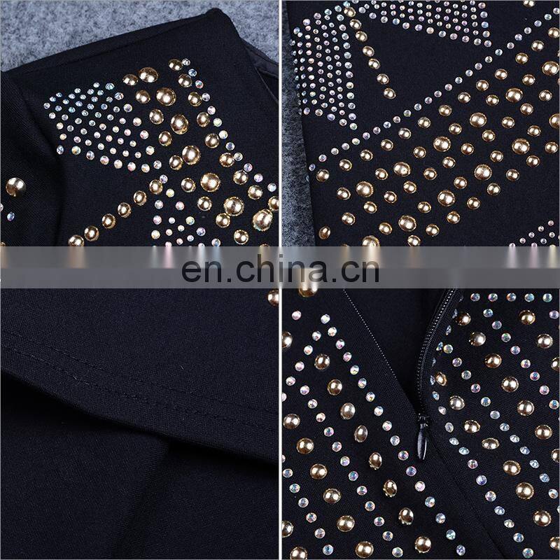 Latest Celebrity Design Women Elegant Long Sleeve Backless Evening Sequins Beaded Maxi Party Dresses