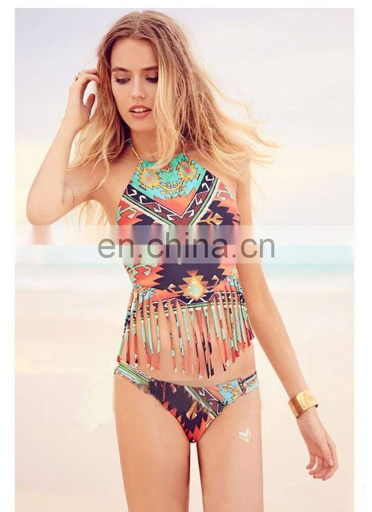 fashion summer bikini with long tassel beach bikini