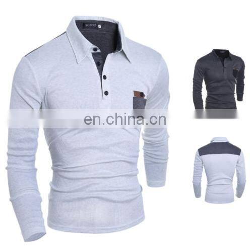 China Supplier 2016 New Men's Stylish Long Sleeve T-shirts Slim Fit Casual Polo T-shirts Tops