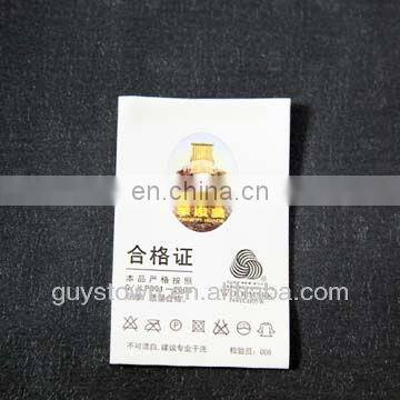 wholesale custom polyester satin printing wash care label for clothing