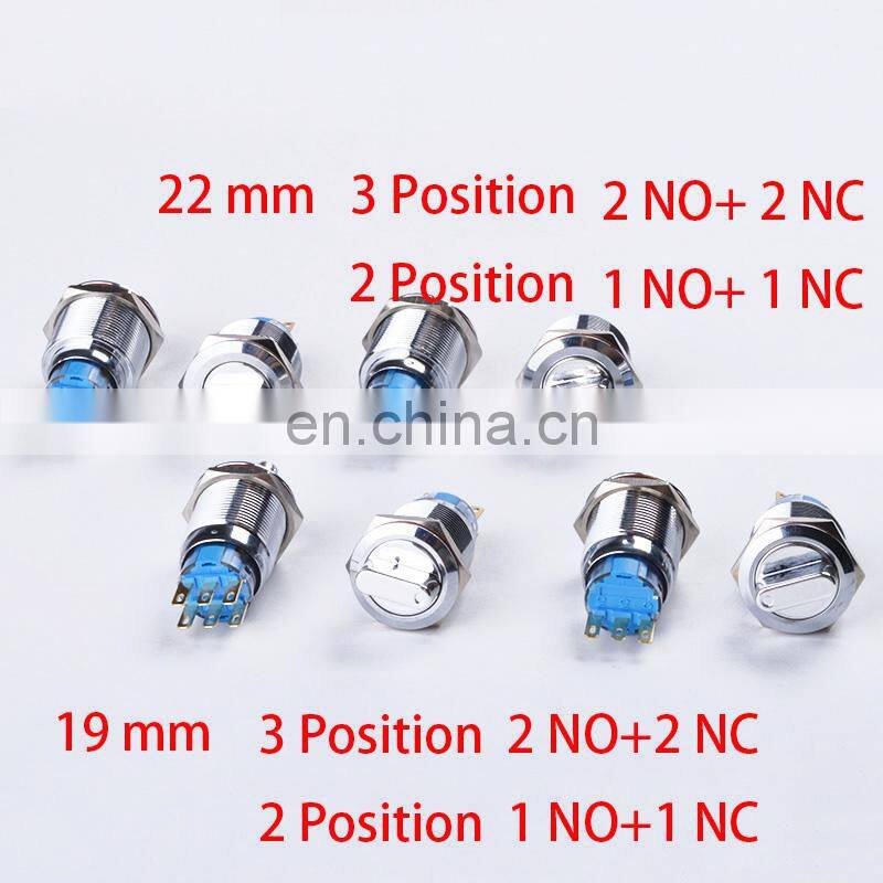 19mm Waterproof Metal Rotary Push Button Switch 2 Position 1NO+1NC 3 Position 2NO+2NC Press Button Rotary Knob Switch