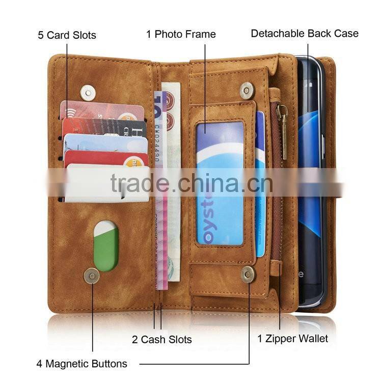 For samsung galaxy s7 edge case, leather case for samsung s7 edge with detacable back cover