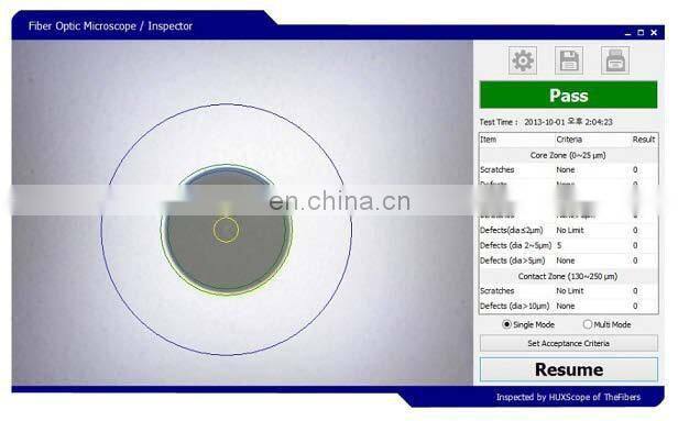 optic fiber inspection microscope communication with computer via USB