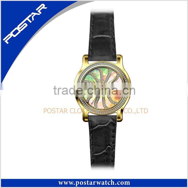 Lady Diamond Watch High Quality Round Face Leather Lady Watch