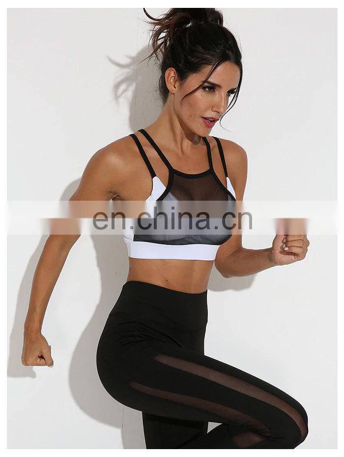 Sexy White Black Hollow Out Mesh Sport Bra Top Women Padded High Impact Thin Shoulder Strap Sports Bra and lagging