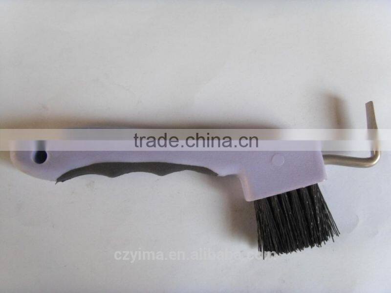 plastic horse hoof pick with brush for horse grooming