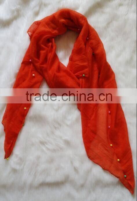Hot Selling Self-made Plain Hijab Shawl Women Colorful Pearl Scarf