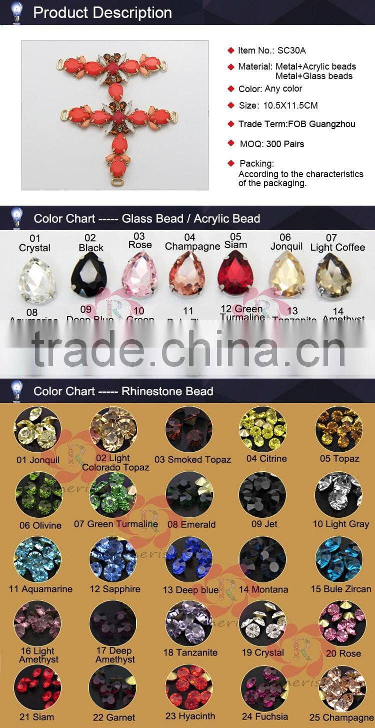 China Wholesale Fashion Gold Plated T Shape Colorful Rhinestone Chains Crystals Sandal Shoes Ornaments