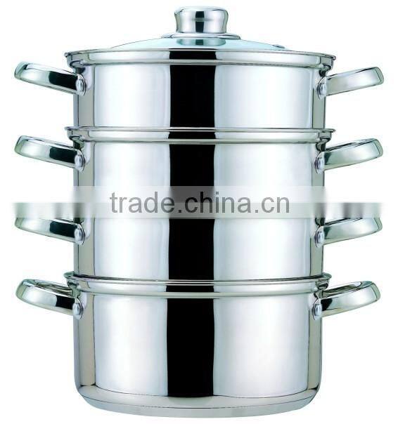 3 layers satin polished stainless steel steam pot with welded handles