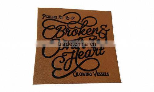 Custom good quality brown embossed leather logo patch
