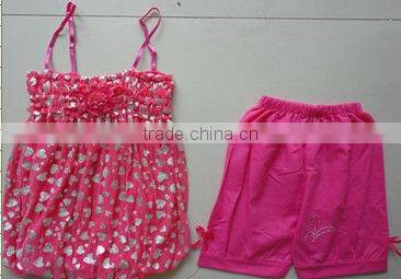 summer 160g Girl's chiffon dress and jersey pant 2pcs set