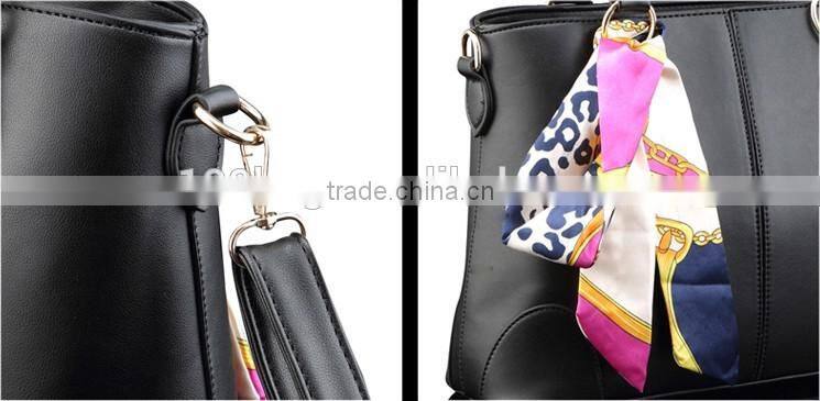 Bostom bag leisure PU handbag with silk bowknot ribbon custom beautiful leather handbag tote bag for lady in guangzhou