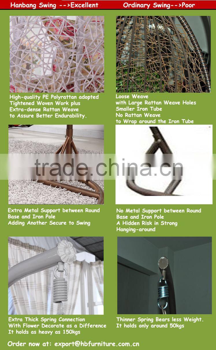 New Trendy Indoor Outdoor Bedroom Balcony Resin Plastic PVC PE Rattan Wicker Single Seat Swing Chair