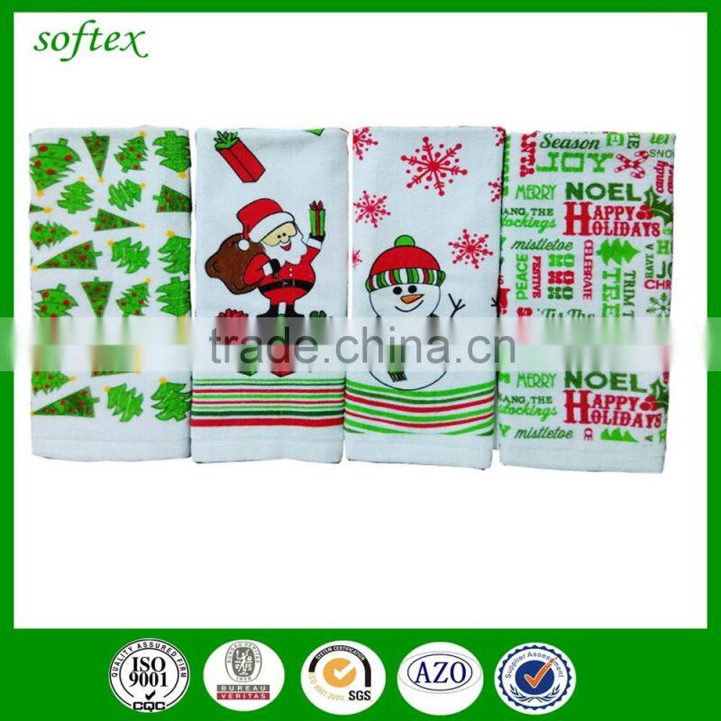 china supply 16S 100 cotton velour pigment printing kitchen towel christmas
