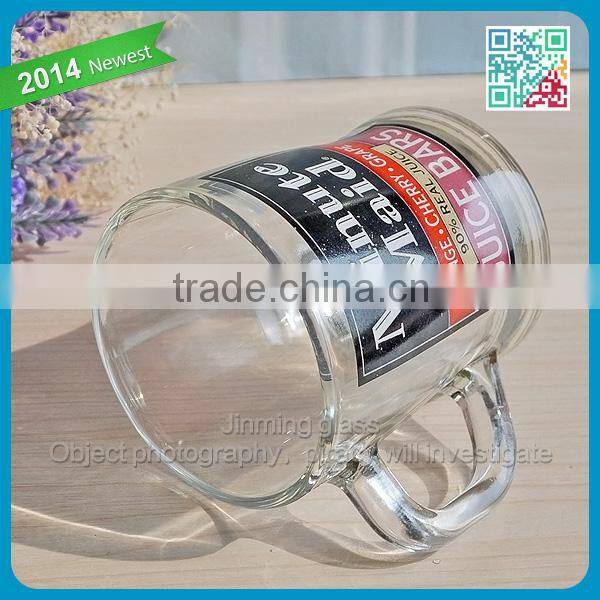 Wholesale transparent custom decal drinking glass cup with handle coffee glass cup brand juice glass cup handle small glass mugs
