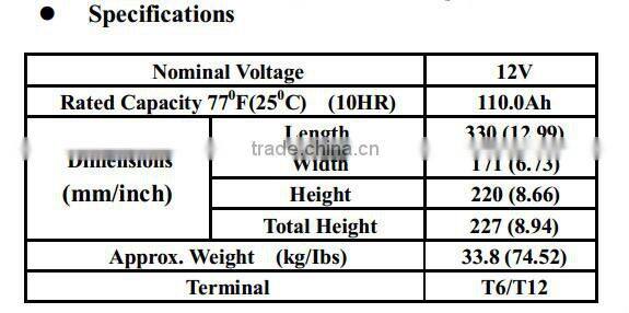12V Deep Cycle battery 110Ah