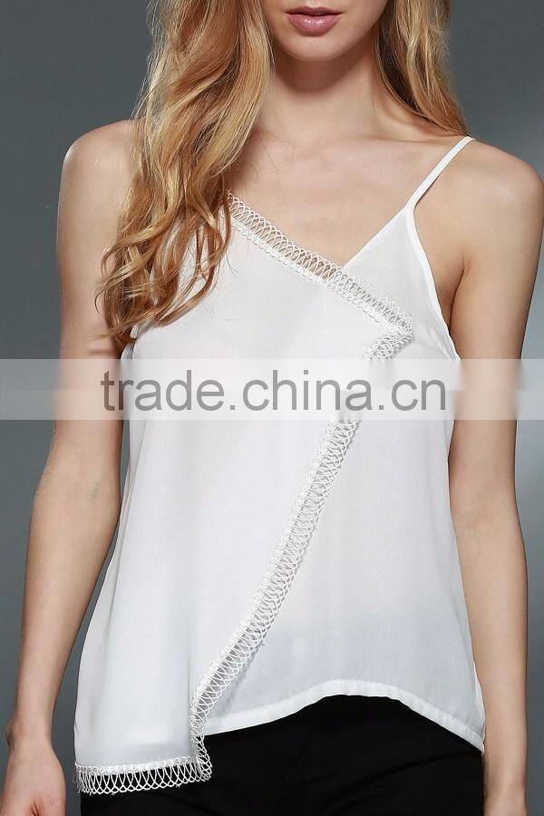 Lace Trim Cami White New Wrap Lace Designer Casual Top Women White Tank Top