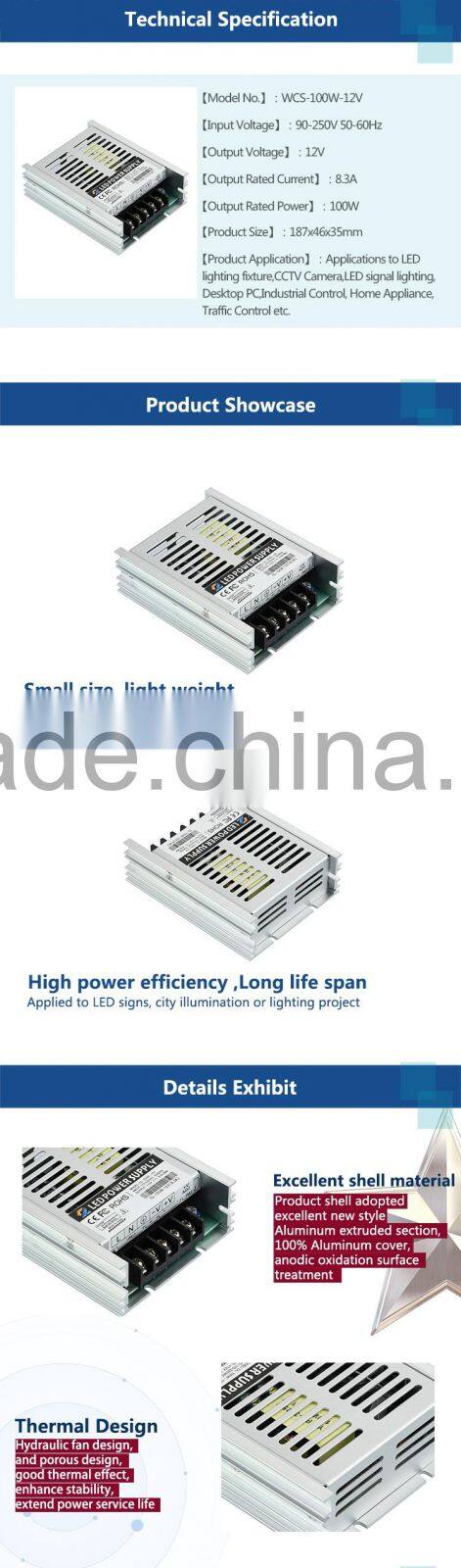 LED power supply 100W 12V Strip LED Power Supply Series with Wide Aluminium shell