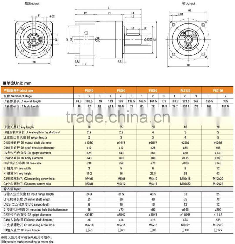 Spur PL Series Servo Motor Reduction Gearbox