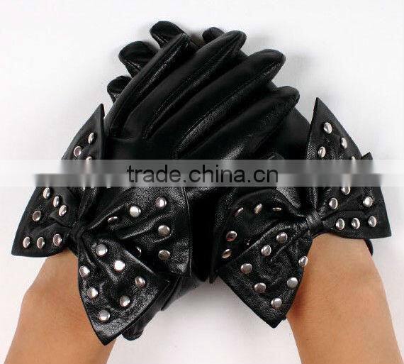 best sale fashion big bow short fingered leather driving gloves in europe