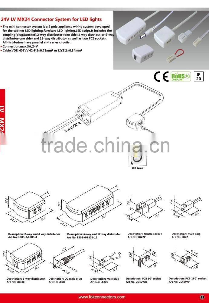 pir sensor night light electrical wire 12 Way molex distributor connector for Single Colour LED Strip CLA Lighting