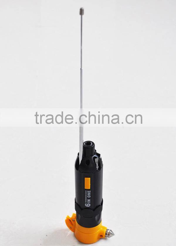 QC-176 6 IN ONE high quality multi function emergency seat belt cutter, strong bright torch, screwdriver set, hand tool
