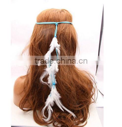 New and fashion Women Double Layers Braided Hairband Colorful Feather Leaf Pendant Head Band