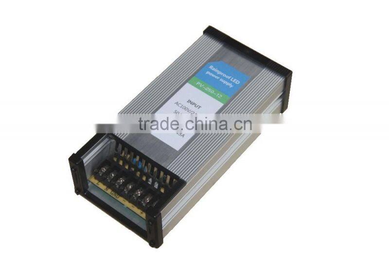250w constant voltage rainproof 12v high-end outdoor led switching power supply with input 170-240V