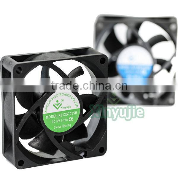xinyujie high performance 70*70*25mm 12/24v mini cold air fan refrigerator fan motor /bathroom exhaust fan