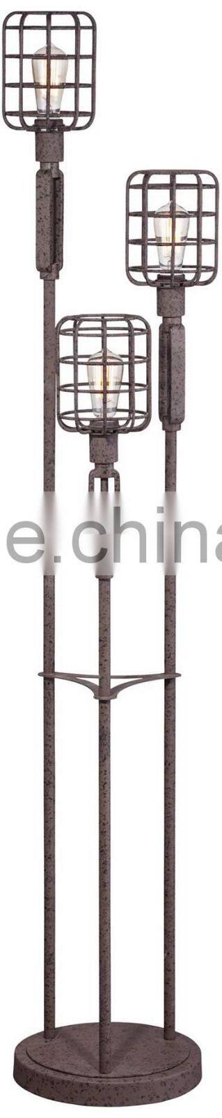 1024-27 Great for urban styles of decor Light your home in style with this three-light ndustrial Cage Rust Metal Floor Lamp