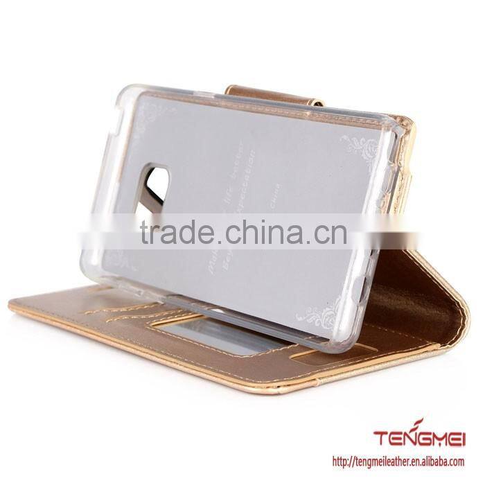 Wallet Case with Cosmetic Mirror and Bow-knot Strap case for Samsung Galaxy Note 7 Rose Gold color