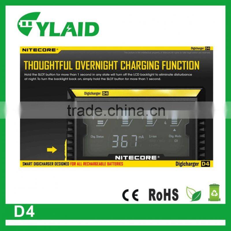 Good price 100% authentic nitecore d4 lcd battery charger digicharger d4 4 bay charger nitecore lcd d4 charger