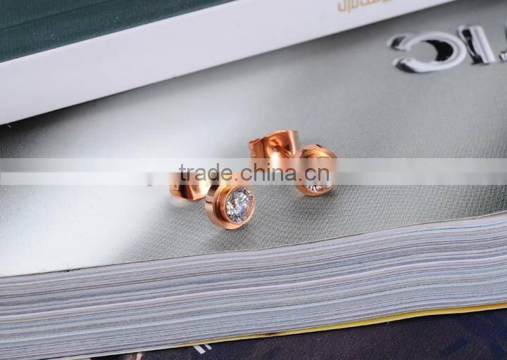 KSTONE Fashion Jewelry Rose Gold Round Shaped CZ Diamond Crystal Stud Earrings