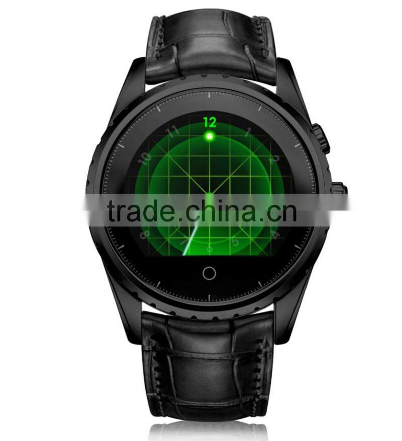 Metal intelligent wristwatch sport smart watch with leather wrirstband