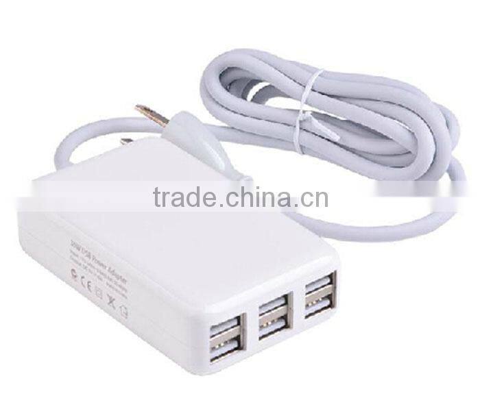 Portable 30W 6 Port USB HUB USB Desktop Charger AC Power Adapter Cord US Plug