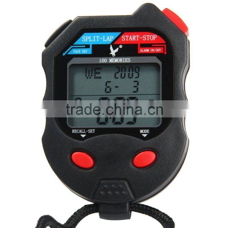 3-Row 100 Memories LCD Digital Sports Training Stopwatch with Calendar PC100D