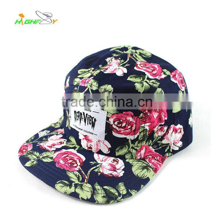Custom High Quality 5 Panel Digital Printing Camper Cap With Woven Labe For Girl