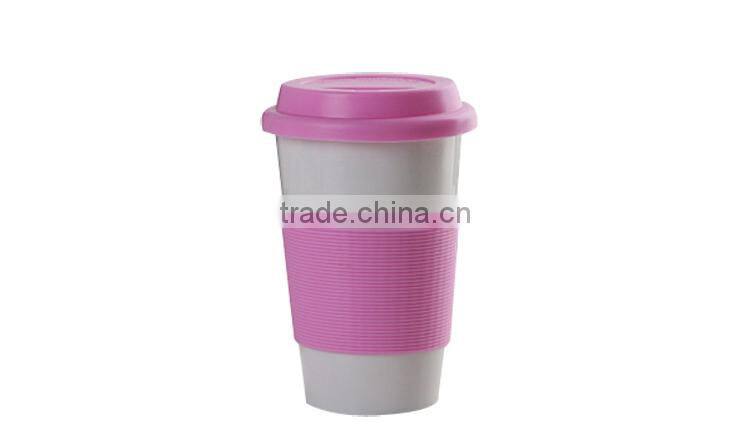 Wholesale porcelain promotional coffee mug white ceramic mug with silicone lid and sleeve