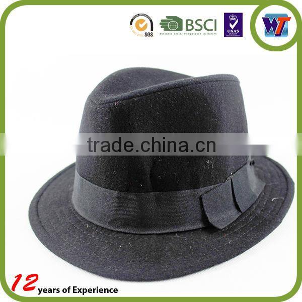 Wide Brim Flat Top Black Wool Felt Cheap Fedora Hat Rack For Men