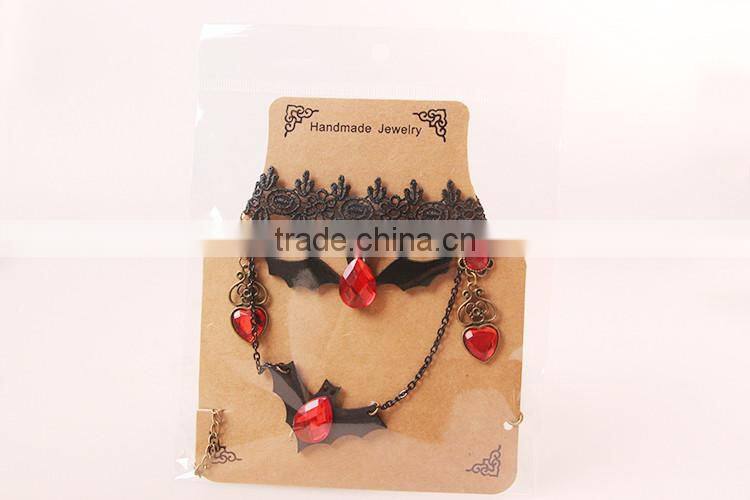 MYLOVE New Design European Fashion Charm Red Rhinestone Halloween Black Bat Necklace MLY266