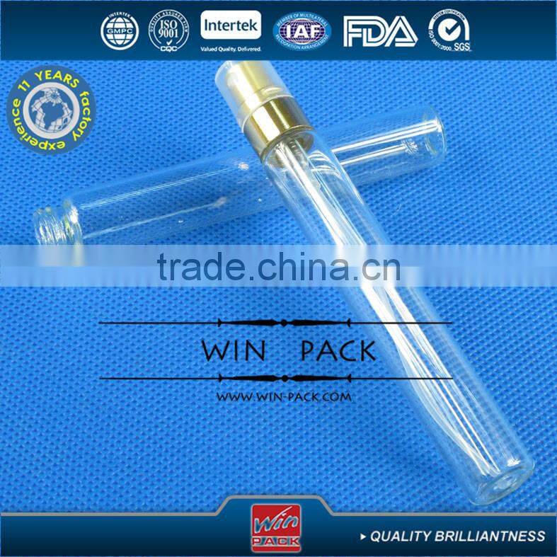 12ml clear tube perfume bottle with silver sprayer and metal cap, empty tube perfume bottle manufacturer