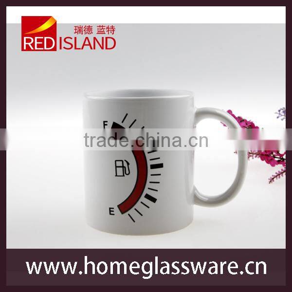 Coffee Mug Color Changing basd on hot/cold Fuel Gauge White Ceramic