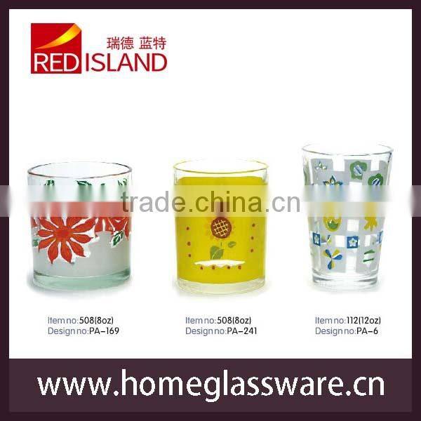 8 oz high quality fashion screen printing glass cup with fruit designs