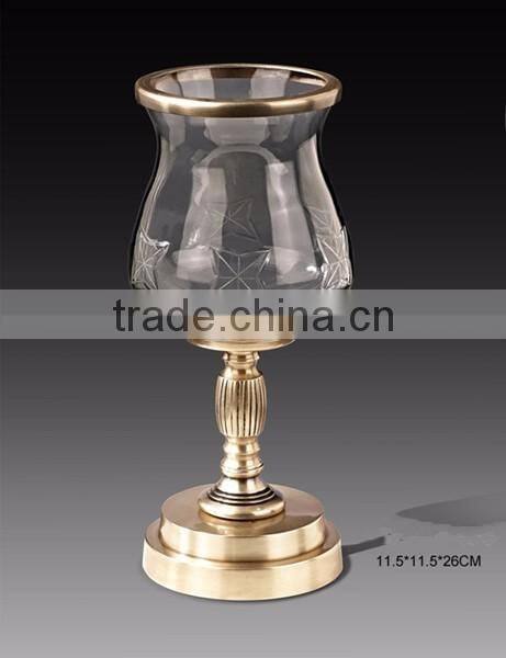 Antique Brass Candle Stick Holder, Hand Engraved Brass Mounted Crackle Glass Candle Holder For Tableware