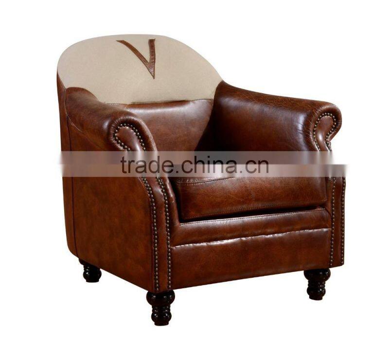 Brown Leather Rolled Replica Arm Chair/Italy Designed Genuine Leather Single Sofa
