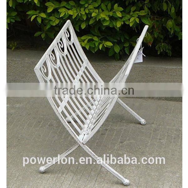 POWERLON Vintage antique white brush black metal magazine rack wrought iron home furniture