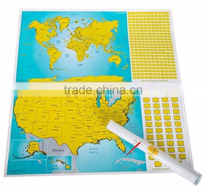 Set of World and US Travel Tracker Maps Scratch Off Places You Visit